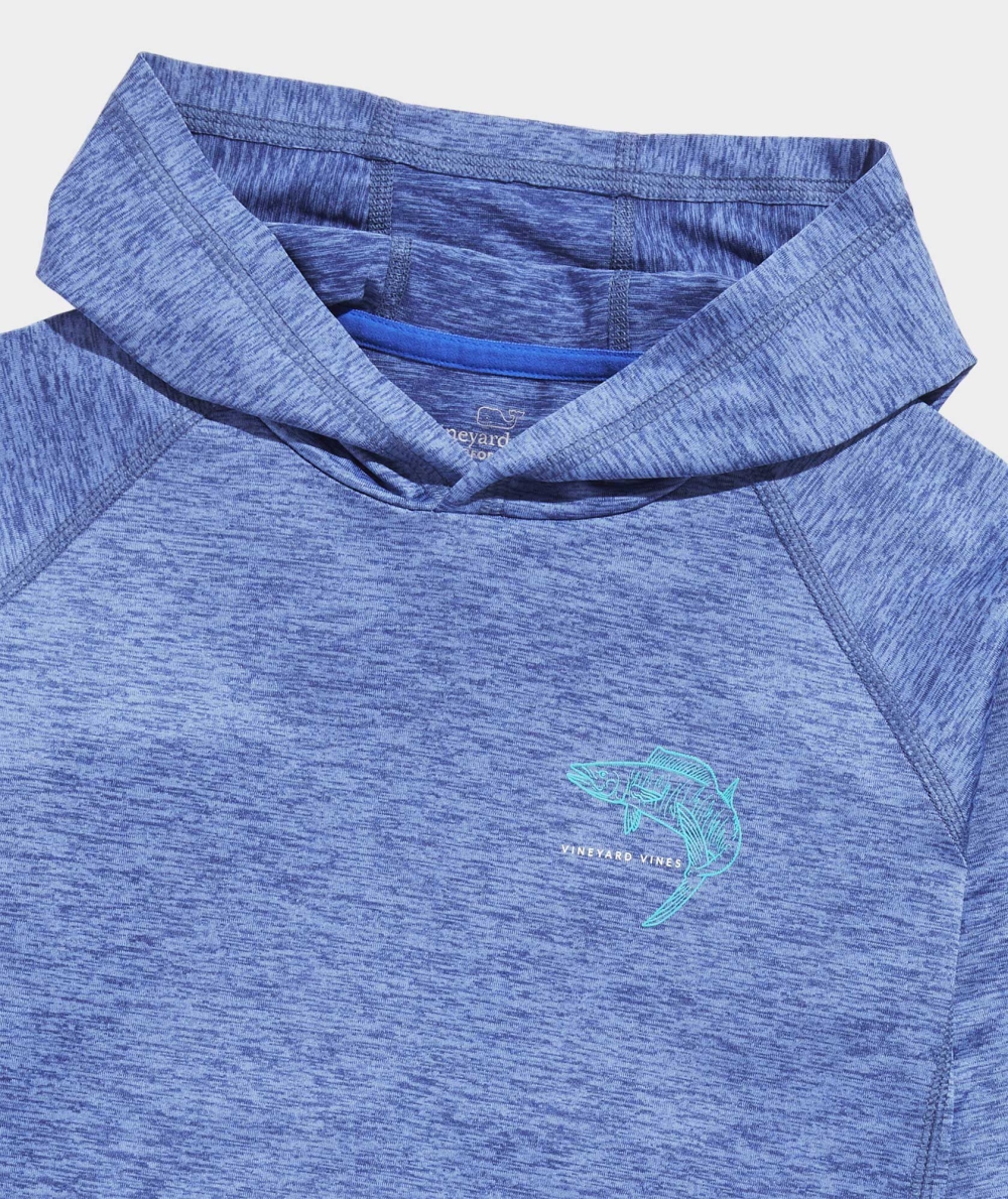 Tees Vineyard Vines Grand Slam Long-Sleeve Harbor Performance Hoodie Tee Niños Moonshine Heather | XAZ-702951