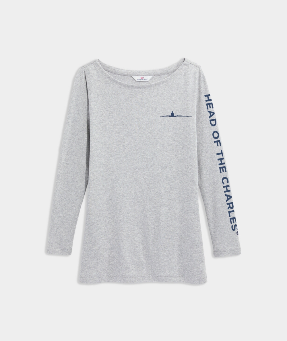 Tees Vineyard Vines HOC21 Logo Boatneck Simple Tee Mujer Grises | MOY-102479