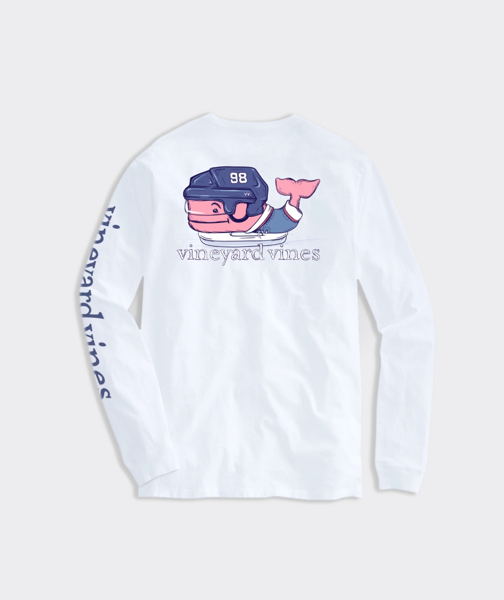 Tees Vineyard Vines Ice Hockey Whale Long-Sleeve Pocket Tee Hombre Blancos | BQT-567382