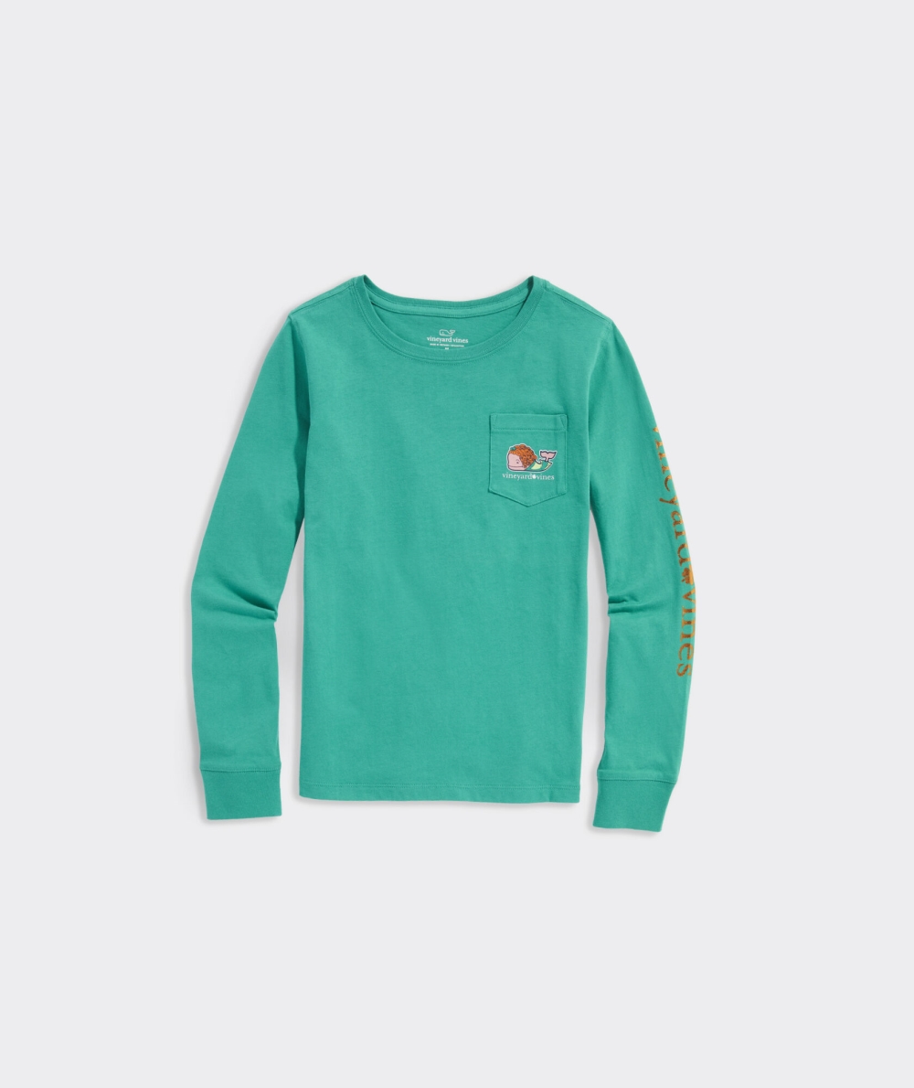 Tees Vineyard Vines Irish Step Dancer Whale Long-Sleeve Pocket Tee Niños Sea Swell | AKZ-697528