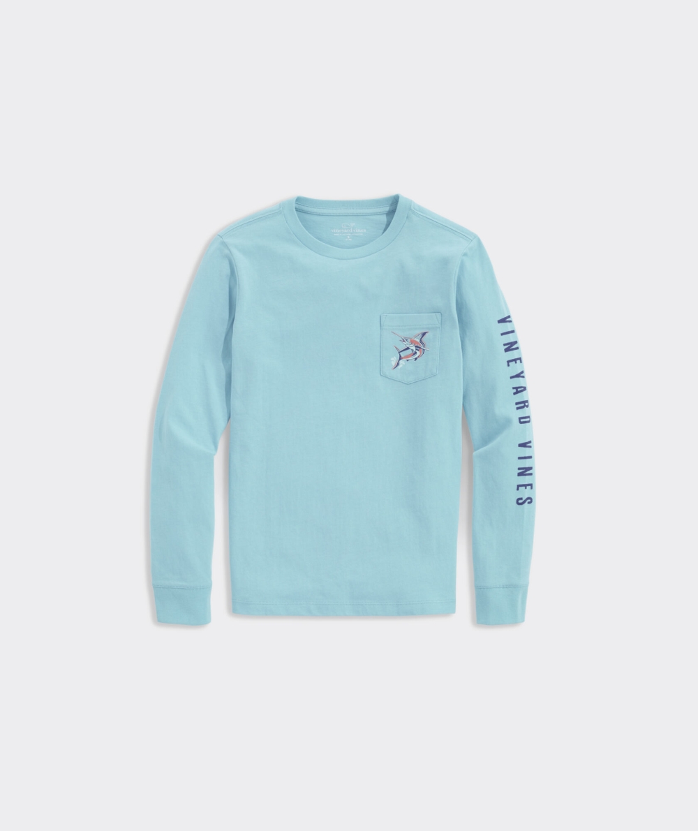 Tees Vineyard Vines Jumping Marlin Long-Sleeve Pocket Tee Niños Sea Grove | ZQD-506421