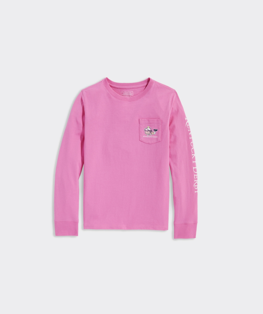 Tees Vineyard Vines Kentucky Derby Jockey Whale Long-Sleeve Pocket Tee Niños Paradise Punch | BVJ-652017