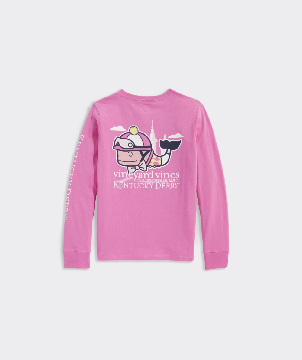 Tees Vineyard Vines Kentucky Derby Jockey Whale Long-Sleeve Pocket Tee Niños Paradise Punch | BVJ-652017