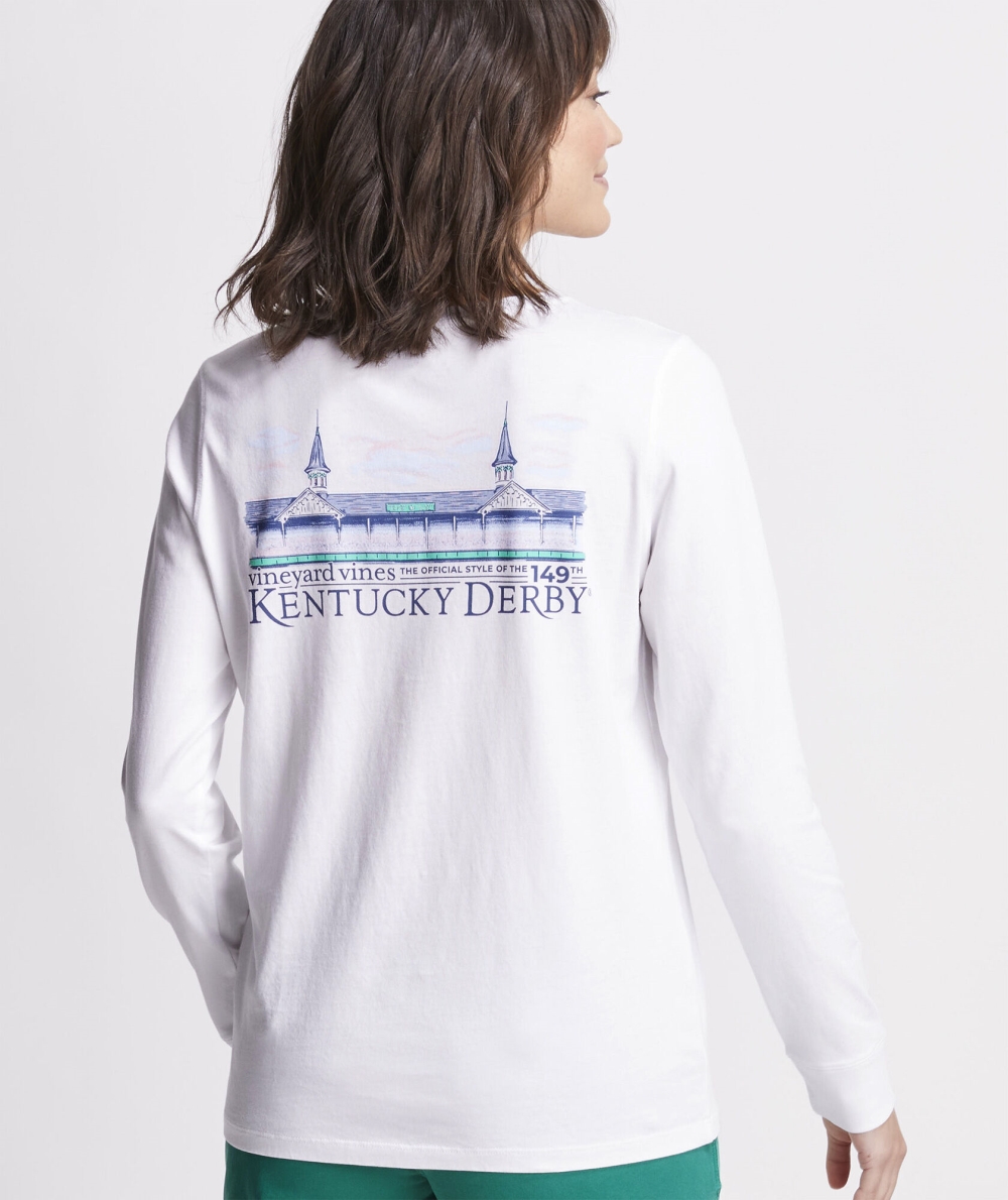 Tees Vineyard Vines Kentucky Derby Painted Spires Long-Sleeve Pocket Tee Mujer Blancos | TLV-205391