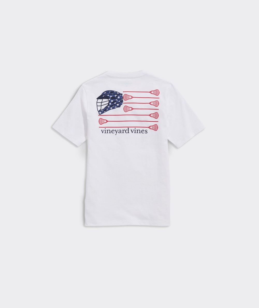 Tees Vineyard Vines Lacrosse Flag Corta-Sleeve Pocket Tee Niños Blancos | EIS-905384