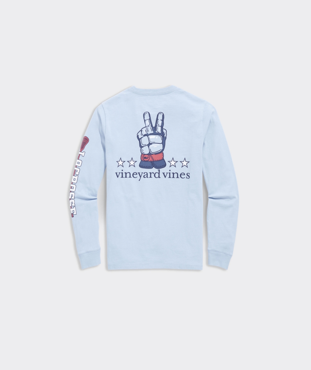 Tees Vineyard Vines Lacrosse Glove Peace Sign Long-Sleeve Pocket Tee Niños Azules | OSU-496250