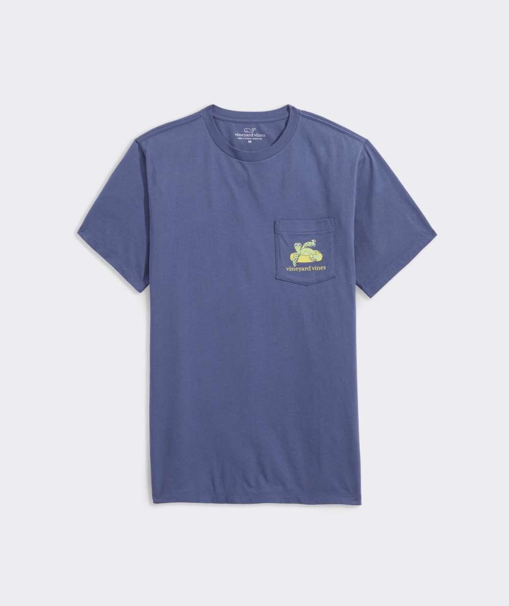 Tees Vineyard Vines Lazy River Turtle Corta-Sleeve Pocket Tee Hombre Ocean Splash | XEV-709826