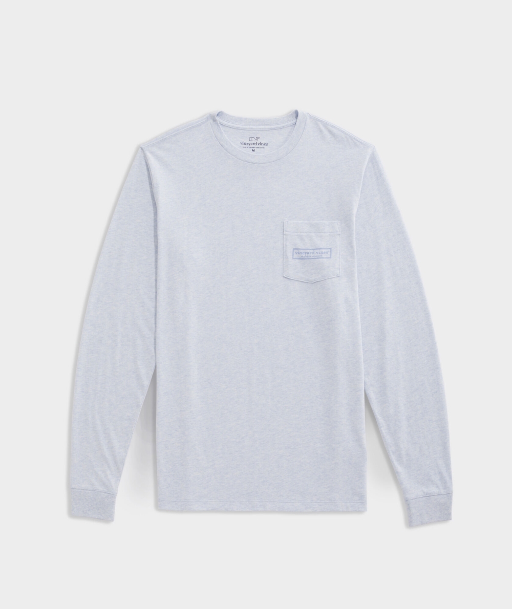 Tees Vineyard Vines Logo Box Long-Sleeve Heather Pocket Tee Hombre Ice Water Heather | MWY-819652