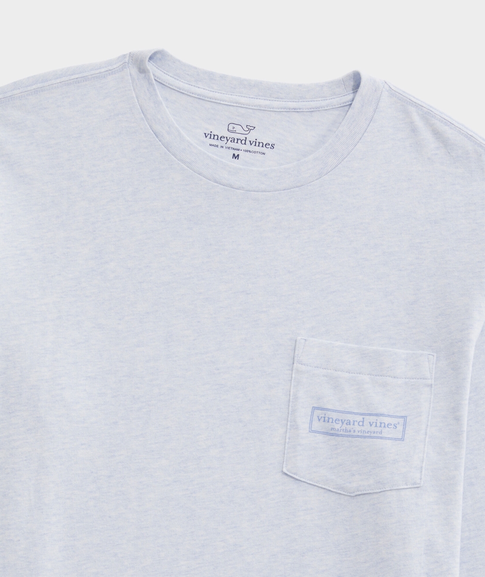 Tees Vineyard Vines Logo Box Long-Sleeve Heather Pocket Tee Hombre Ice Water Heather | MWY-819652