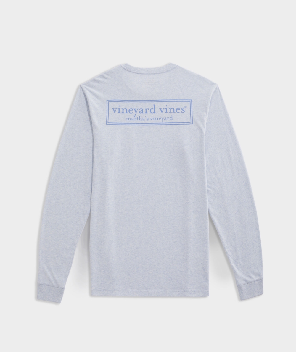 Tees Vineyard Vines Logo Box Long-Sleeve Heather Pocket Tee Hombre Ice Water Heather | MWY-819652