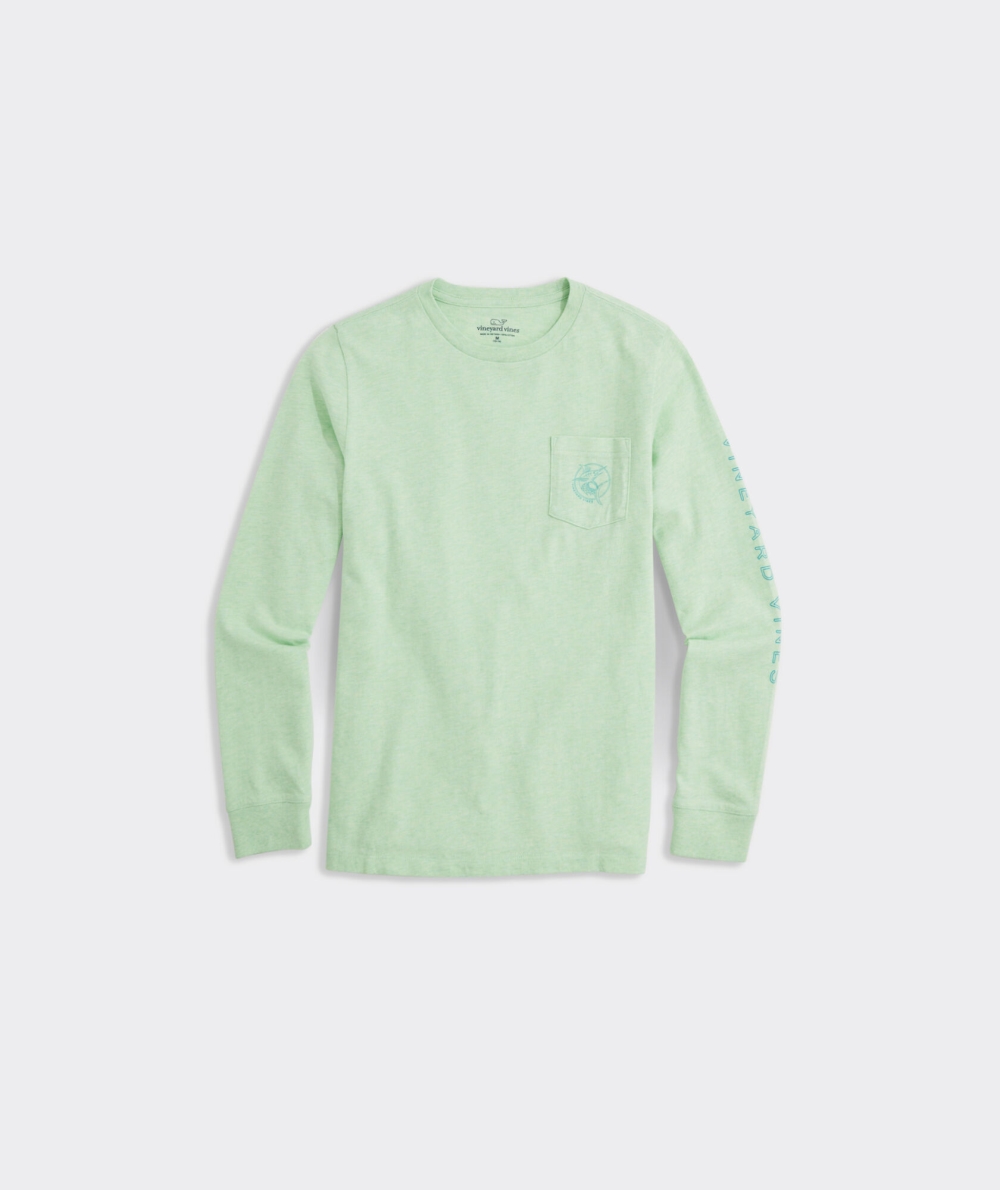 Tees Vineyard Vines Marlin Long-Sleeve Pocket Tee Niños Neon Kiwi Heather | BCF-045819