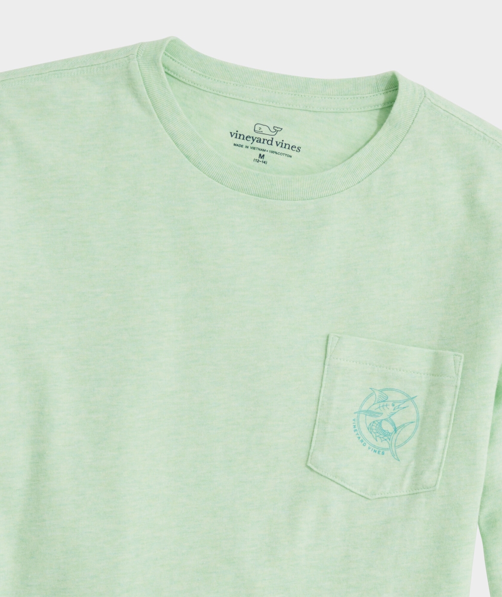 Tees Vineyard Vines Marlin Long-Sleeve Pocket Tee Niños Neon Kiwi Heather | BCF-045819