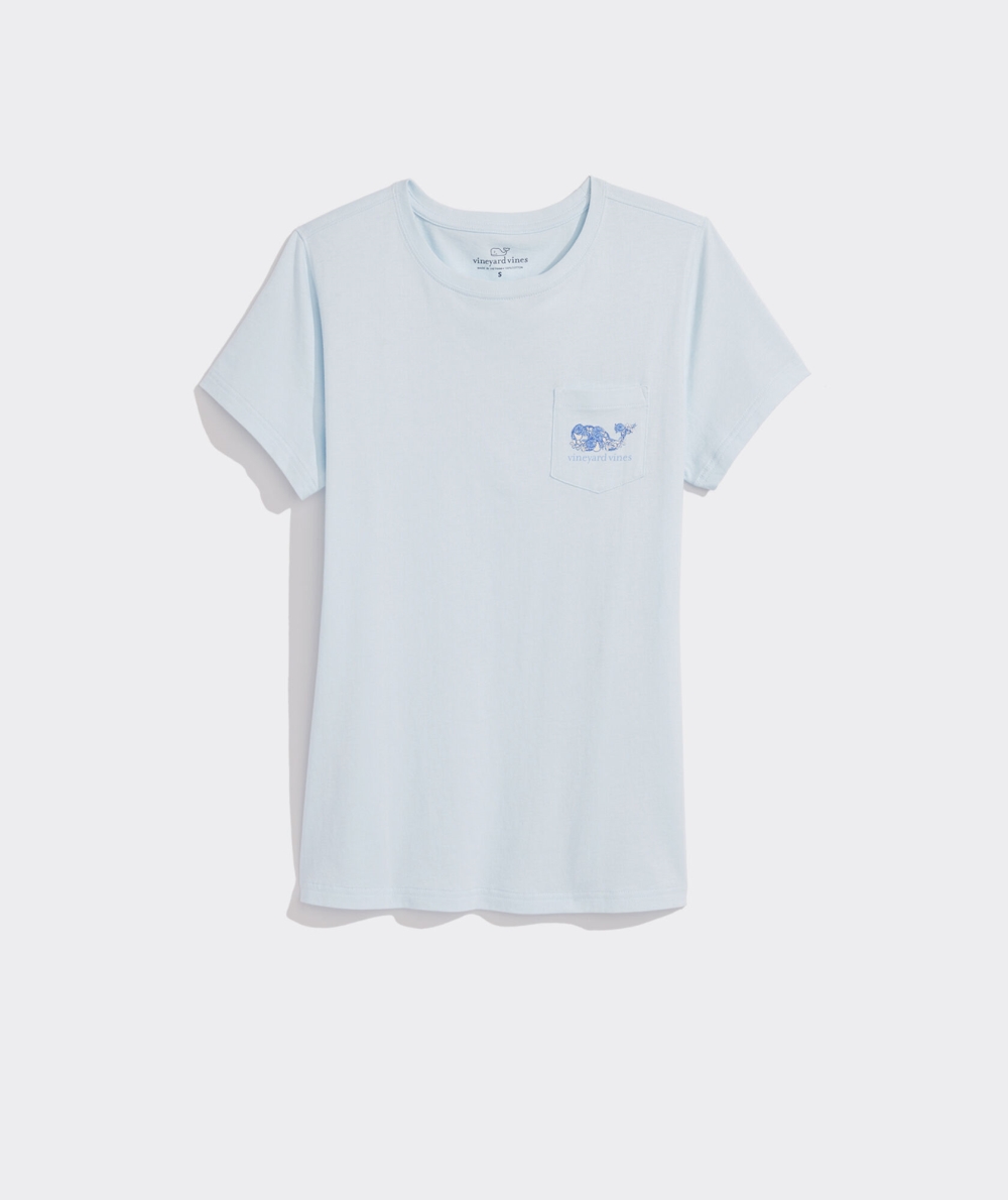 Tees Vineyard Vines Painted Palm Whale Corta-Sleeve Pocket Tee Mujer Azules | AQF-607423