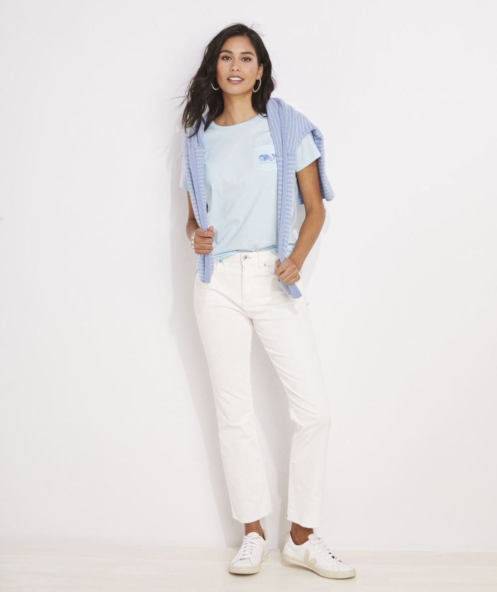 Tees Vineyard Vines Painted Palm Whale Corta-Sleeve Pocket Tee Mujer Azules | AQF-607423