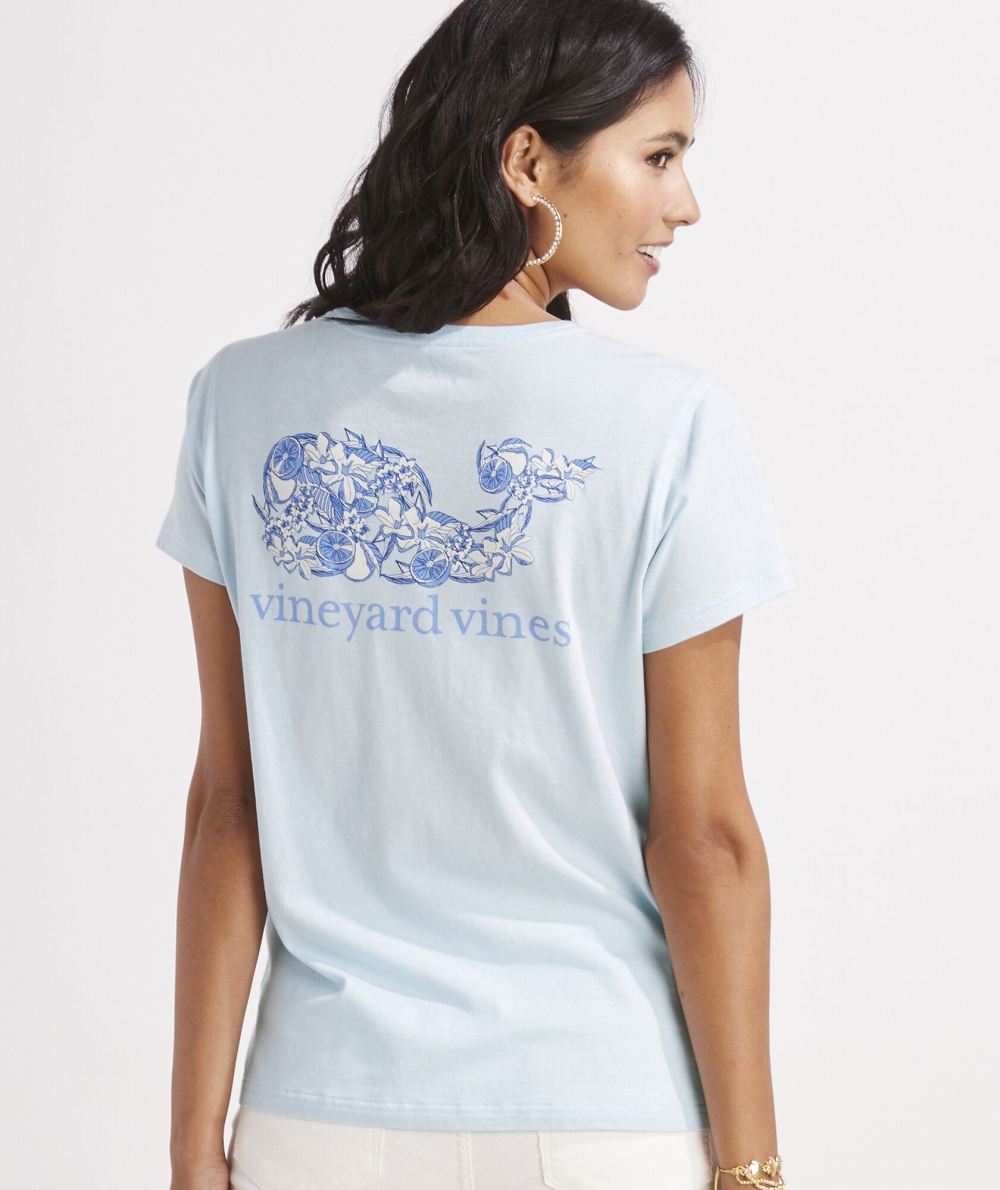 Tees Vineyard Vines Painted Palm Whale Corta-Sleeve Pocket Tee Mujer Azules | AQF-607423