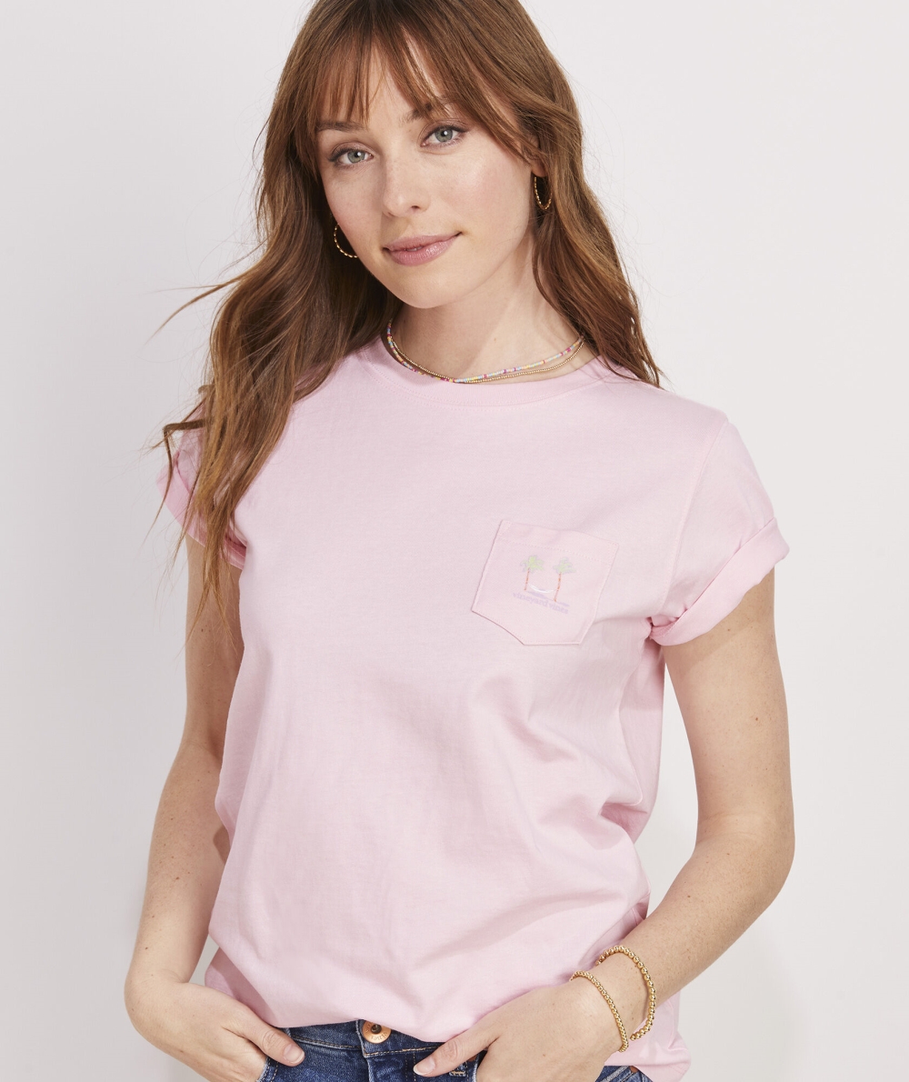 Tees Vineyard Vines Painterly Hammock Palms Corta-Sleeve Pocket Tee Mujer Rosas | PXO-154038