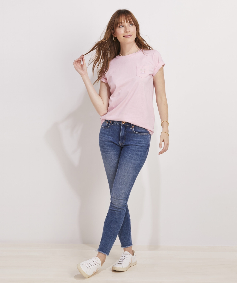 Tees Vineyard Vines Painterly Hammock Palms Corta-Sleeve Pocket Tee Mujer Rosas | PXO-154038