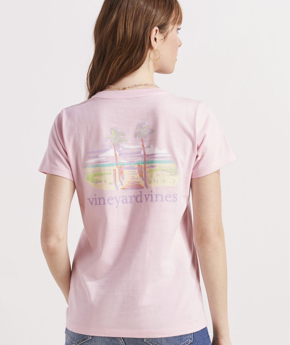 Tees Vineyard Vines Painterly Hammock Palms Corta-Sleeve Pocket Tee Mujer Rosas | PXO-154038