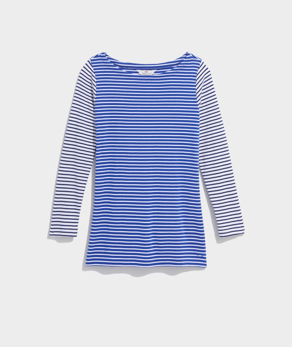 Tees Vineyard Vines Party Stripe Boatneck Simple Tee Mujer Azules | EPJ-263870