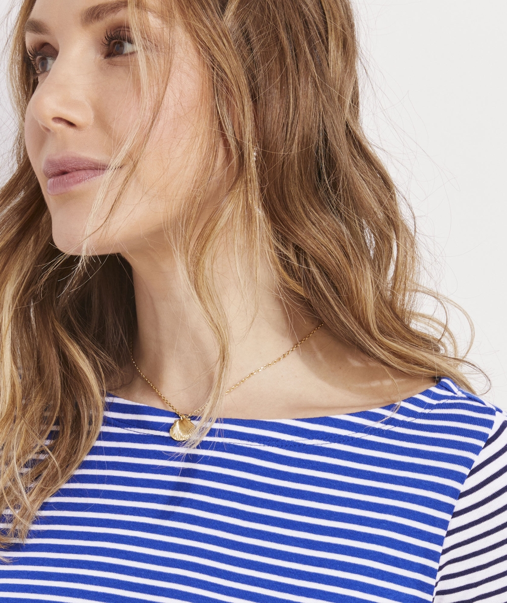 Tees Vineyard Vines Party Stripe Boatneck Simple Tee Mujer Azules | EPJ-263870