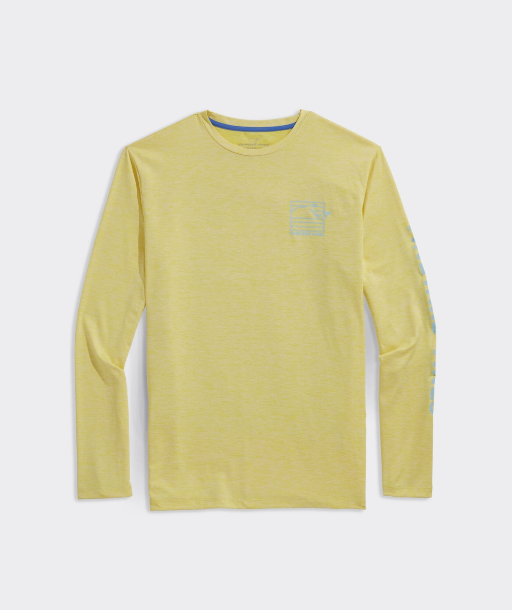 Tees Vineyard Vines Permit Tail Box Long-Sleeve Harbor Performance Tee Hombre Sunny | PIA-174953