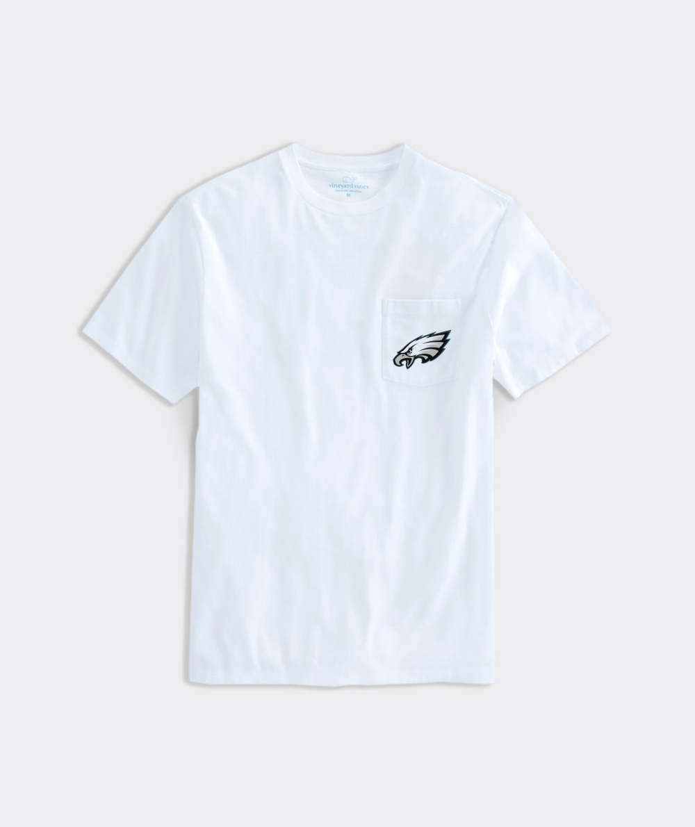 Tees Vineyard Vines Philadelphia Eagles Helmet Whale Corta-Sleeve Pocket Tee Hombre Blancos | LDE-820946