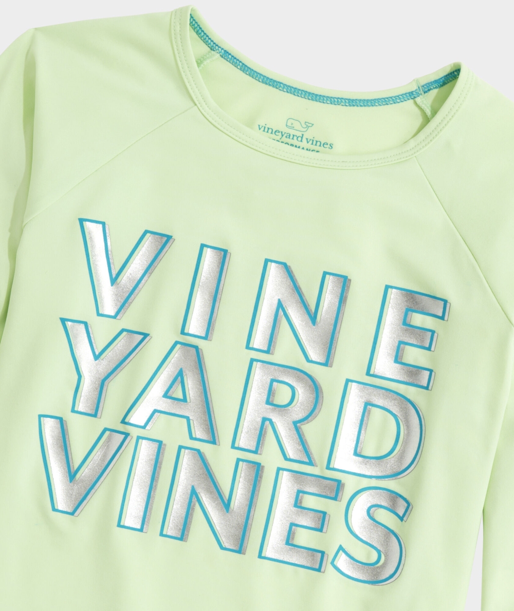 Tees Vineyard Vines Reflective Logo Long-Sleeve Performance Tee Niños Neon Kiwi Heather | VQJ-483625