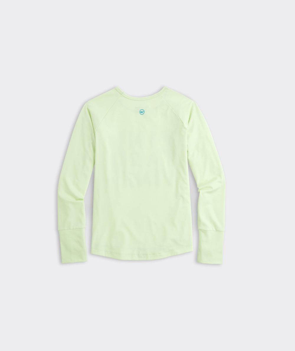 Tees Vineyard Vines Reflective Logo Long-Sleeve Performance Tee Niños Neon Kiwi Heather | VQJ-483625