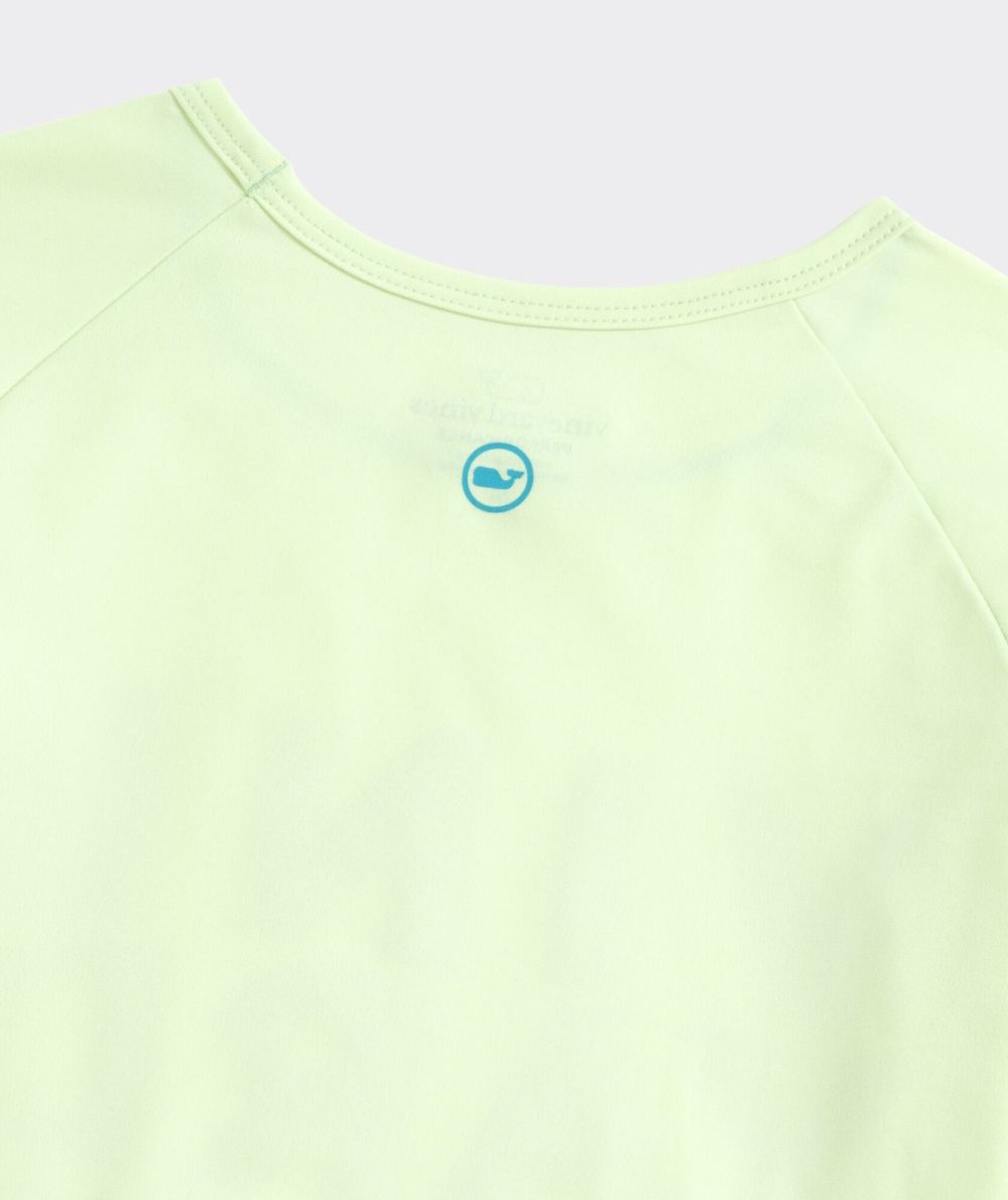 Tees Vineyard Vines Reflective Logo Long-Sleeve Performance Tee Niños Neon Kiwi Heather | VQJ-483625