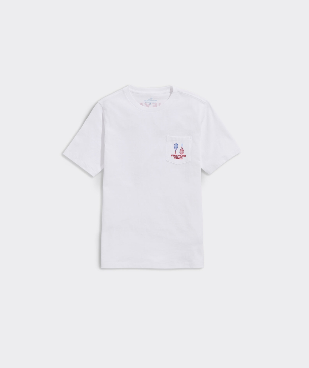 Tees Vineyard Vines Retro Tenis Court Corta-Sleeve Pocket Tee Niños Blancos | JSD-253140