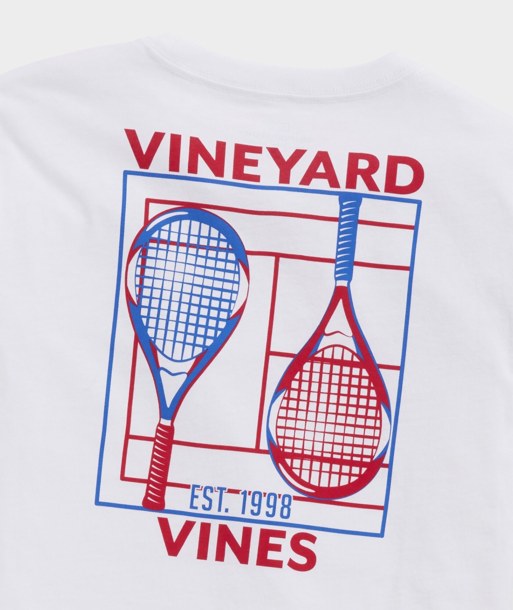 Tees Vineyard Vines Retro Tenis Court Corta-Sleeve Pocket Tee Niños Blancos | JSD-253140