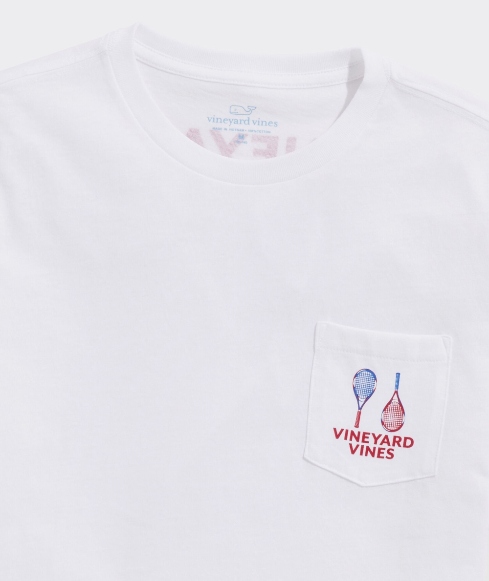 Tees Vineyard Vines Retro Tenis Court Corta-Sleeve Pocket Tee Niños Blancos | JSD-253140