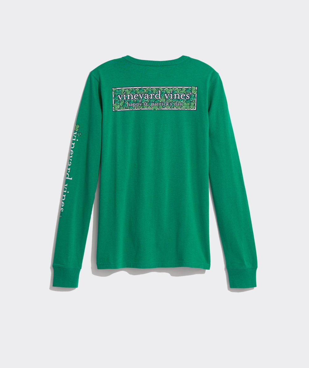 Tees Vineyard Vines Shamrock Logo Box Long-Sleeve Pocket Tee Mujer Sea Swell | TRV-853649