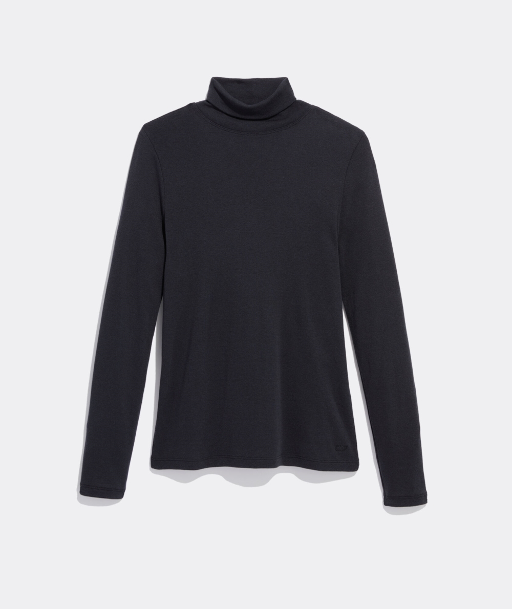 Tees Vineyard Vines Simple Solid Turtleneck Mujer Negros | KOU-493617