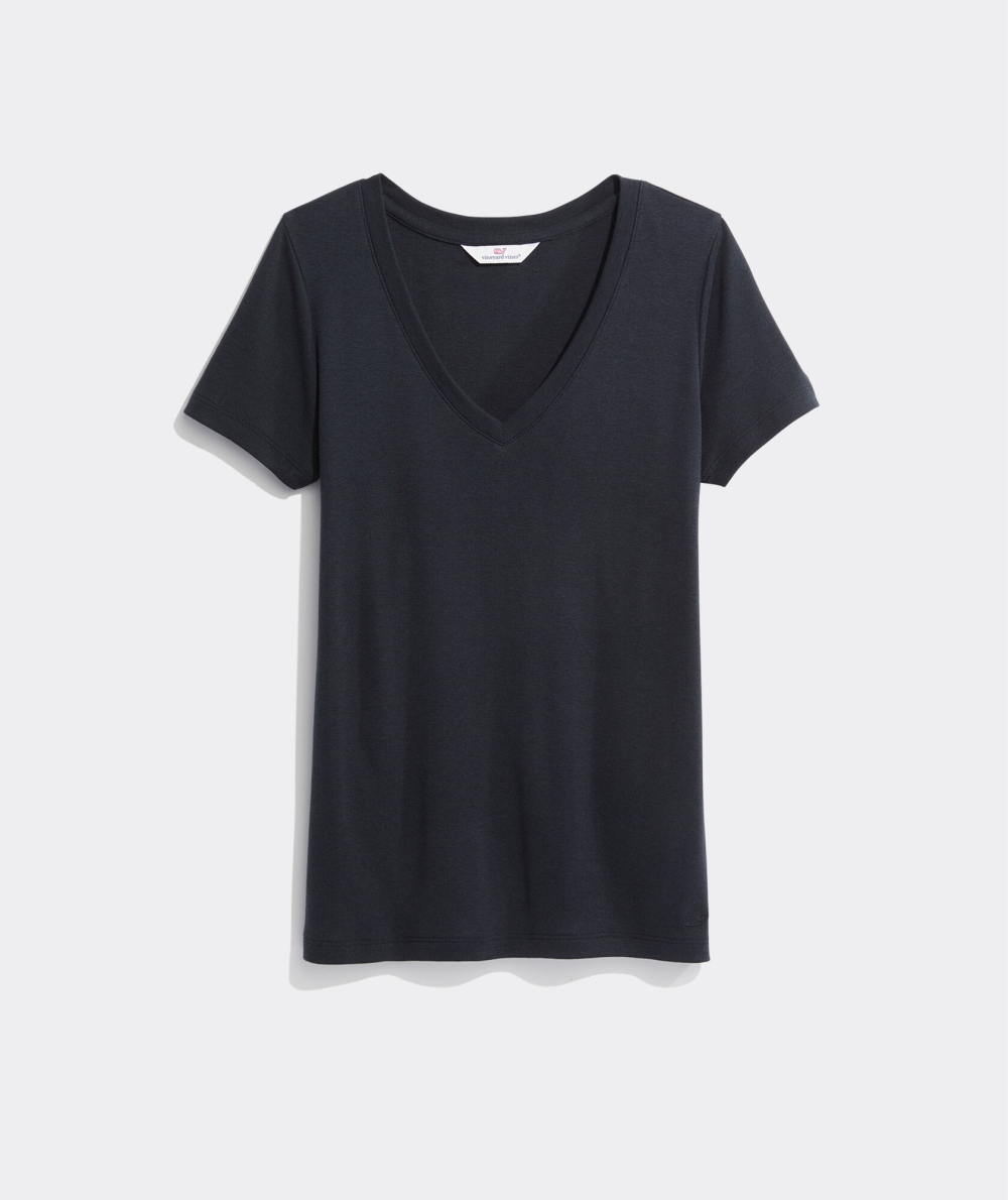 Tees Vineyard Vines Simple V-Neck Tee Mujer Negros | MTI-016257