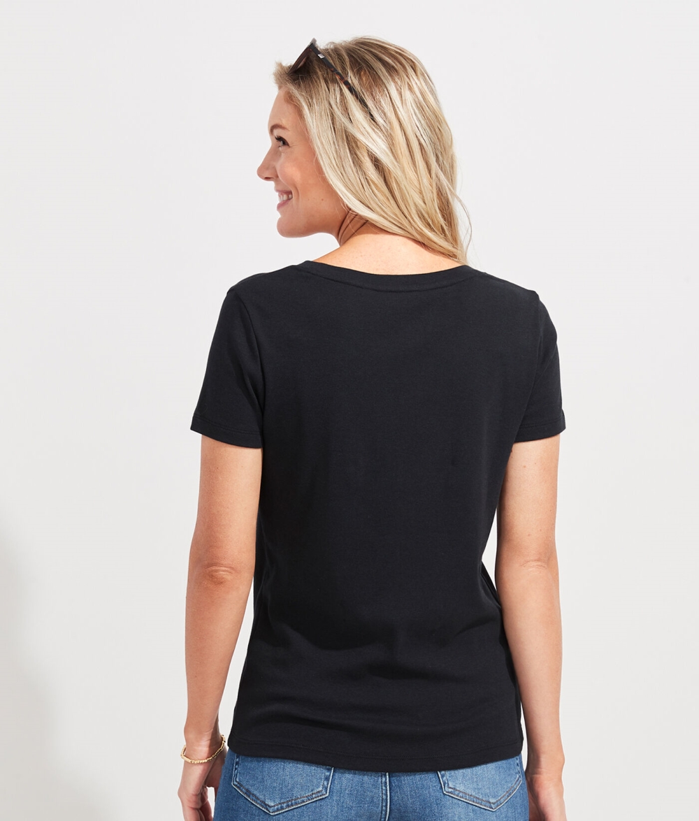 Tees Vineyard Vines Simple V-Neck Tee Mujer Negros | MTI-016257