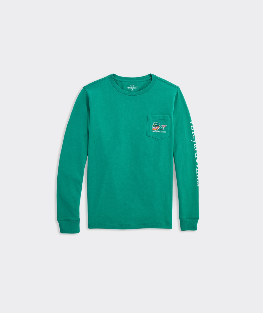 Tees Vineyard Vines St. Patrick's Day Whale Long-Sleeve Pocket Tee Niños Sea Swell | JCZ-914085