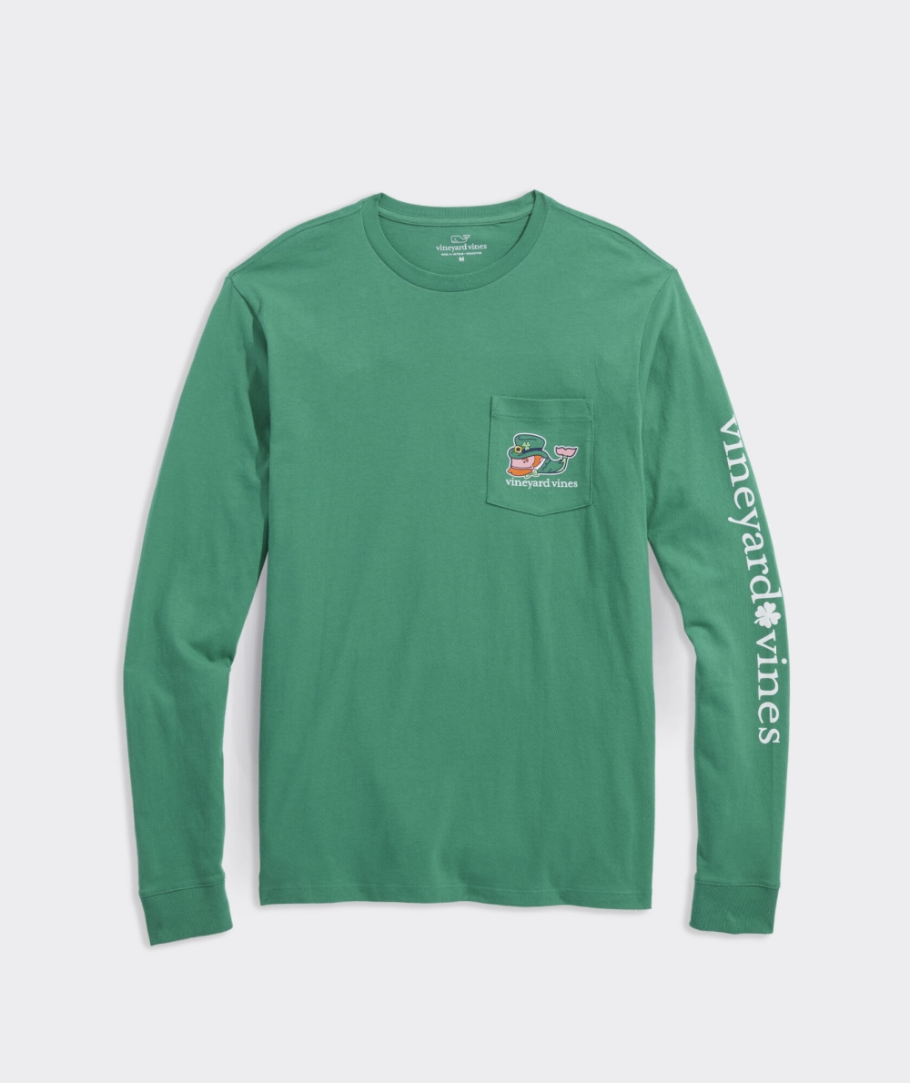 Tees Vineyard Vines St. Patrick's Day Whale Long-Sleeve Pocket Tee Hombre Sea Swell | NUE-457389