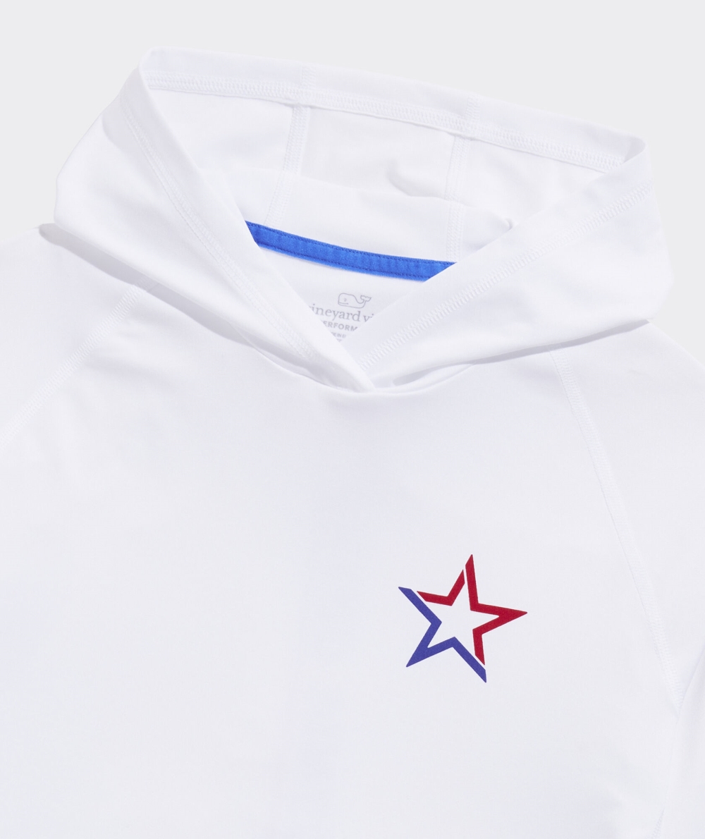 Tees Vineyard Vines VV Star Long-Sleeve Harbor Performance Hoodie Tee Niños Blancos | GDF-458291