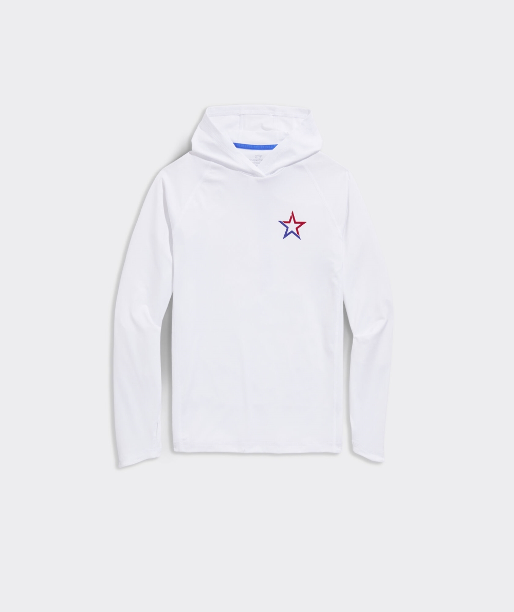 Tees Vineyard Vines VV Star Long-Sleeve Harbor Performance Hoodie Tee Niños Blancos | GDF-458291