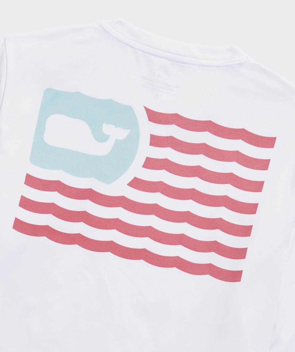 Tees Vineyard Vines Waving Flag Long-Sleeve Harbor Performance Tee Niños Blancos | DHF-894561