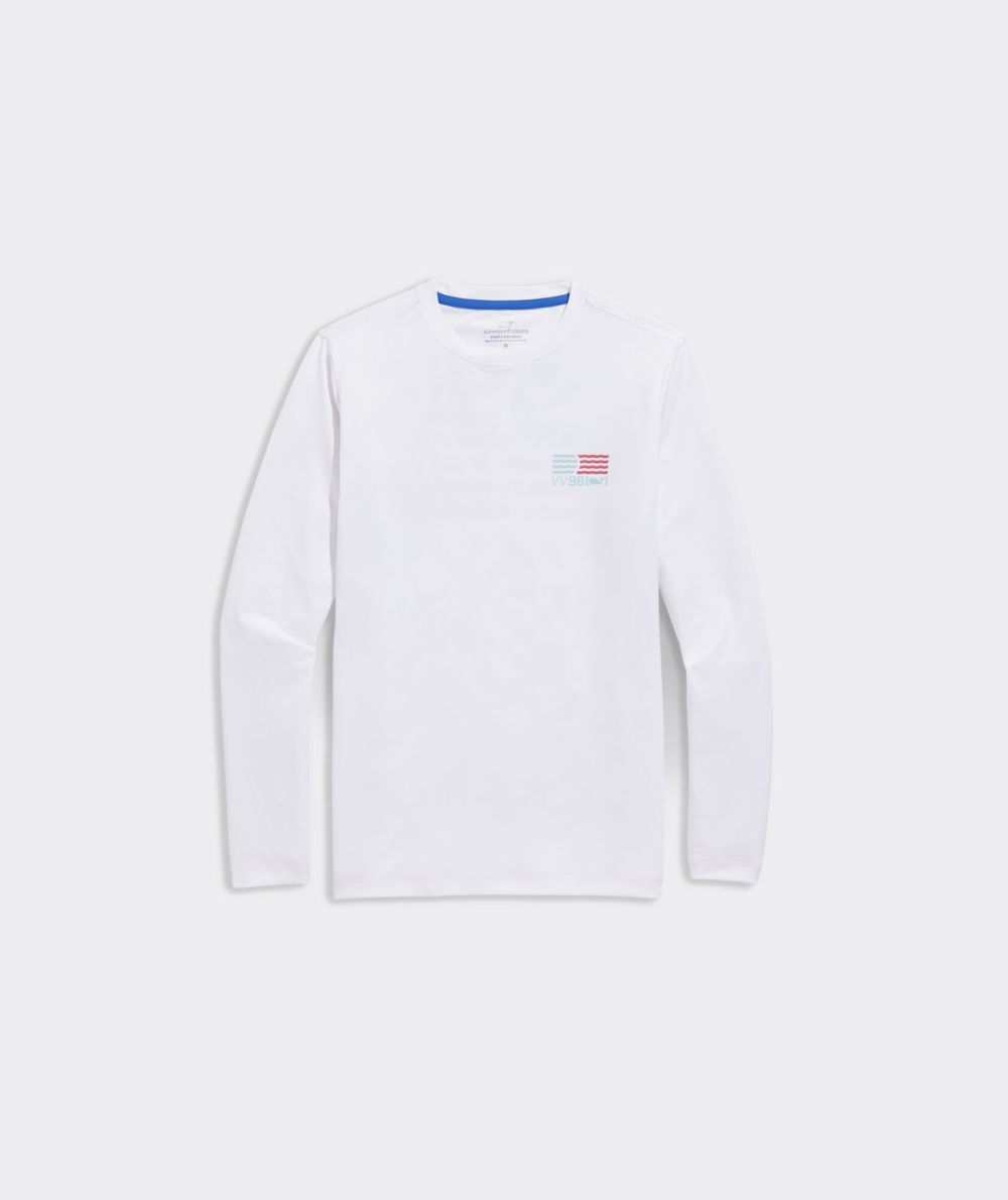 Tees Vineyard Vines Waving Flag Long-Sleeve Harbor Performance Tee Niños Blancos | DHF-894561