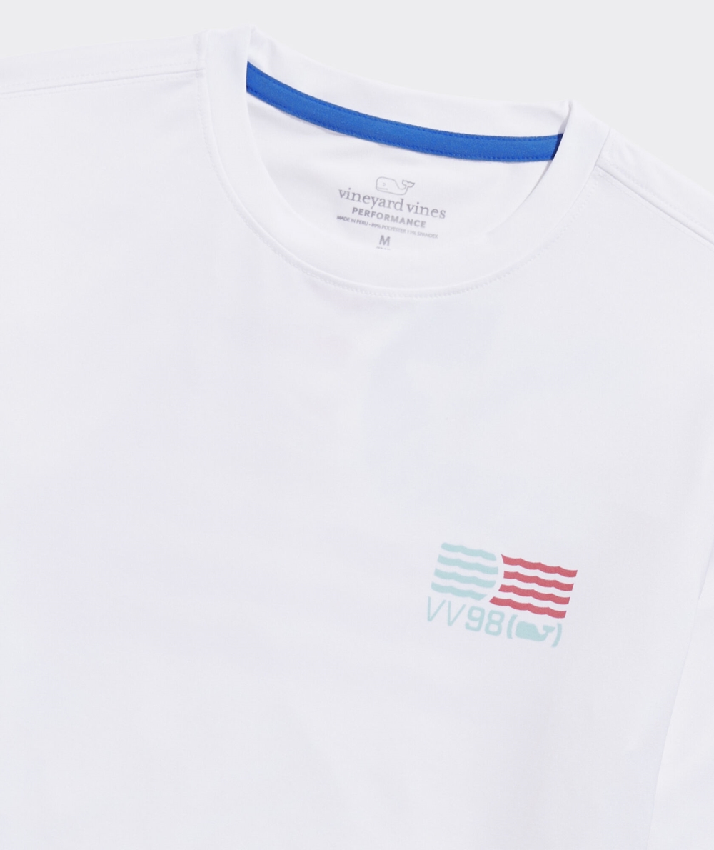 Tees Vineyard Vines Waving Flag Long-Sleeve Harbor Performance Tee Niños Blancos | DHF-894561