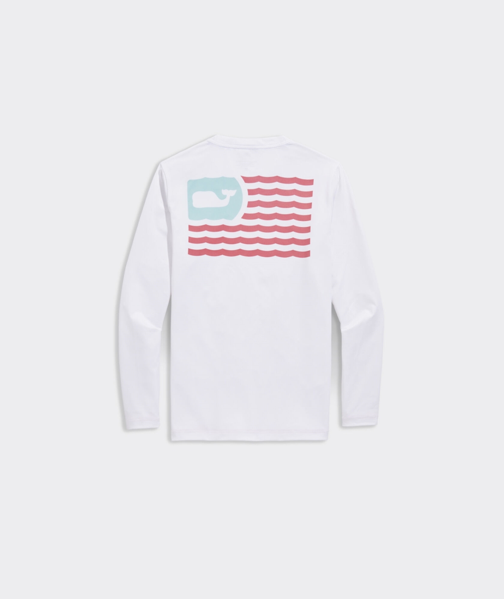 Tees Vineyard Vines Waving Flag Long-Sleeve Harbor Performance Tee Niños Blancos | DHF-894561