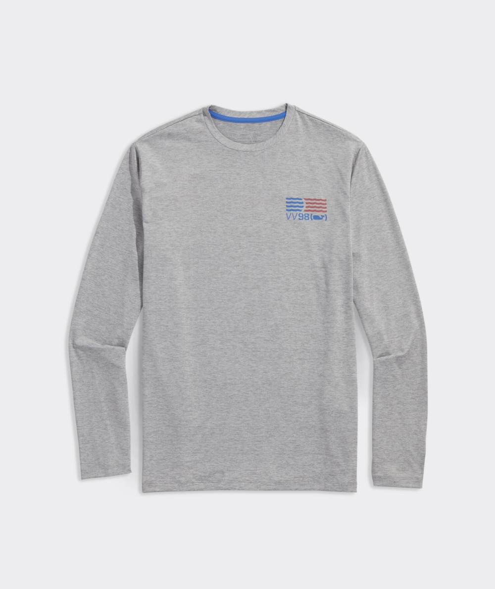 Tees Vineyard Vines Waving Flag Long-Sleeve Harbor Performance Tee Hombre Grises | XKA-460723