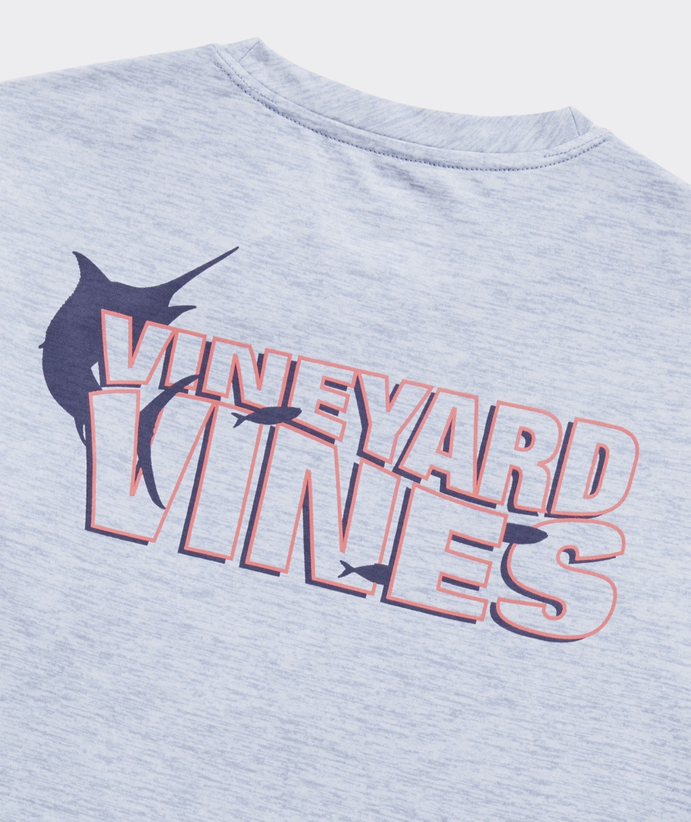 Tees Vineyard Vines Wavy Fish Text Long-Sleeve Harbor Performance Tee Niños Blancos | WMV-132894