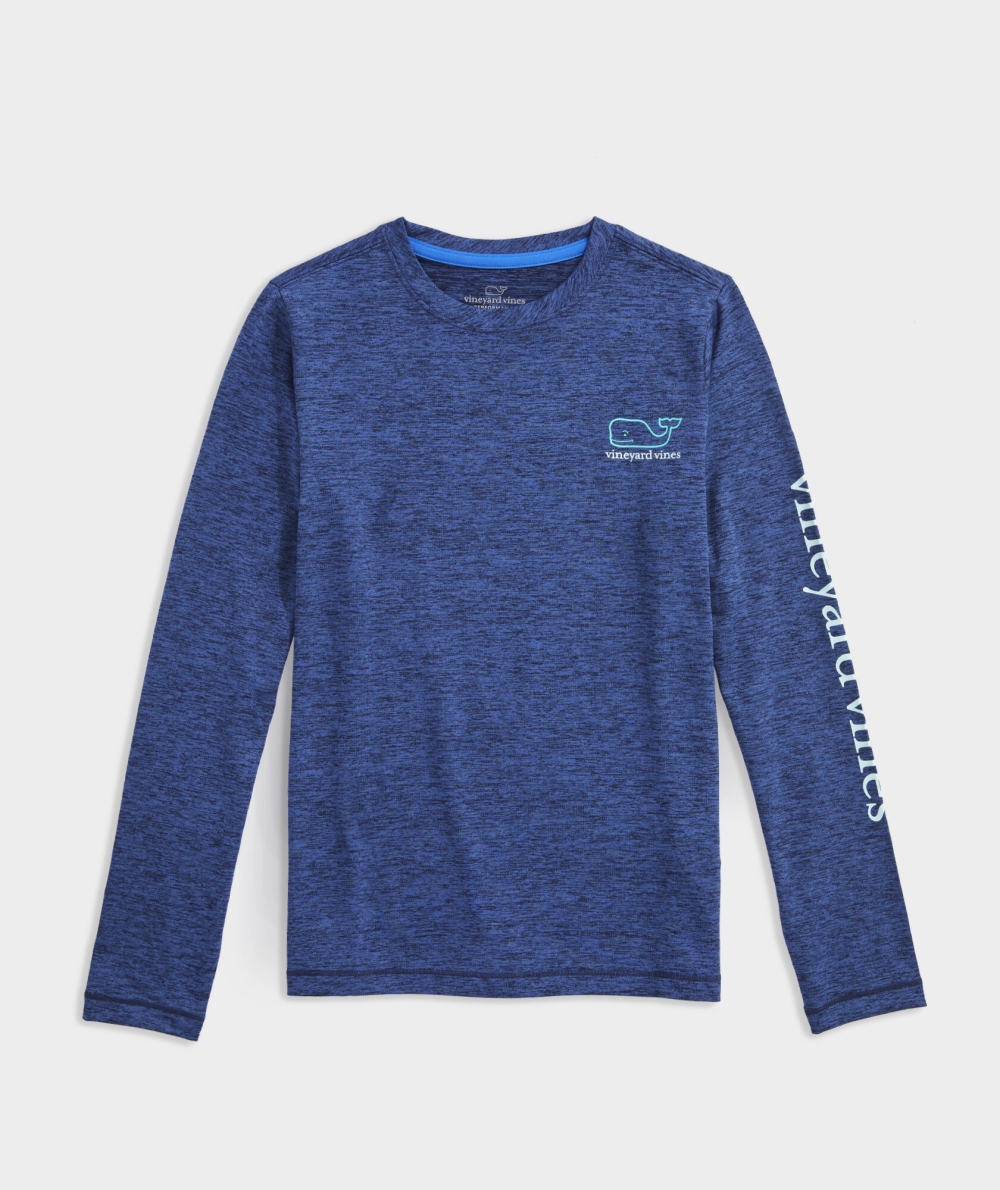 Tees Vineyard Vines Whale Logo Long-Sleeve Harbor Performance Tee Niños Azul Marino | JFM-948235