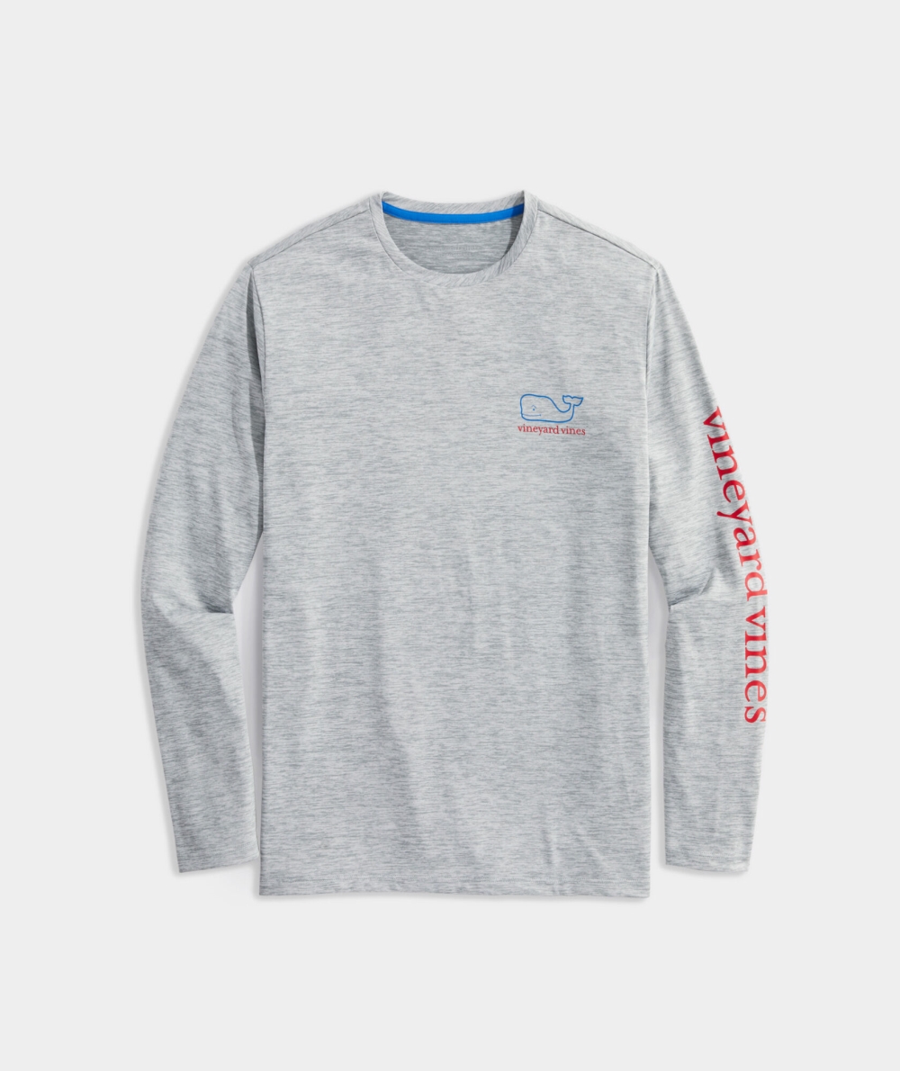 Tees Vineyard Vines Whale Logo Long-Sleeve Harbor Performance Tee Hombre Grises | RZD-243917