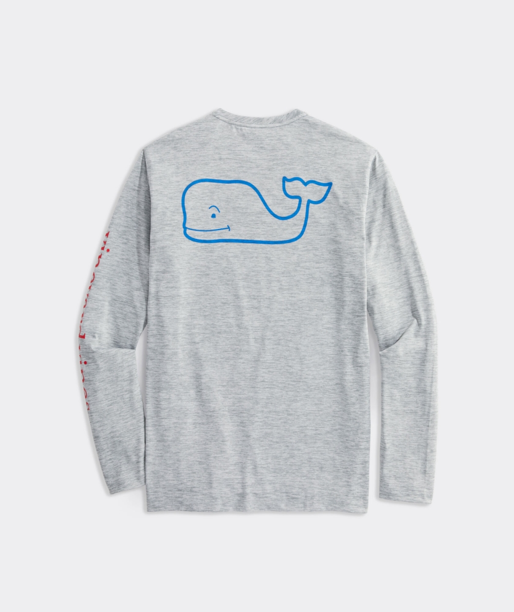 Tees Vineyard Vines Whale Logo Long-Sleeve Harbor Performance Tee Hombre Grises | RZD-243917