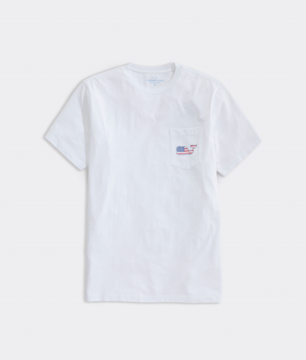 Tees Vineyard Vines vineyard vines Americana Whale Corta-Sleeve Pocket T-Shirt Hombre Blancos | CYA-728946